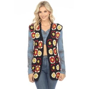 Lakhays Crochet Flower Garden Granny Square Kimono Open Cardigan S/M Cottagecore
